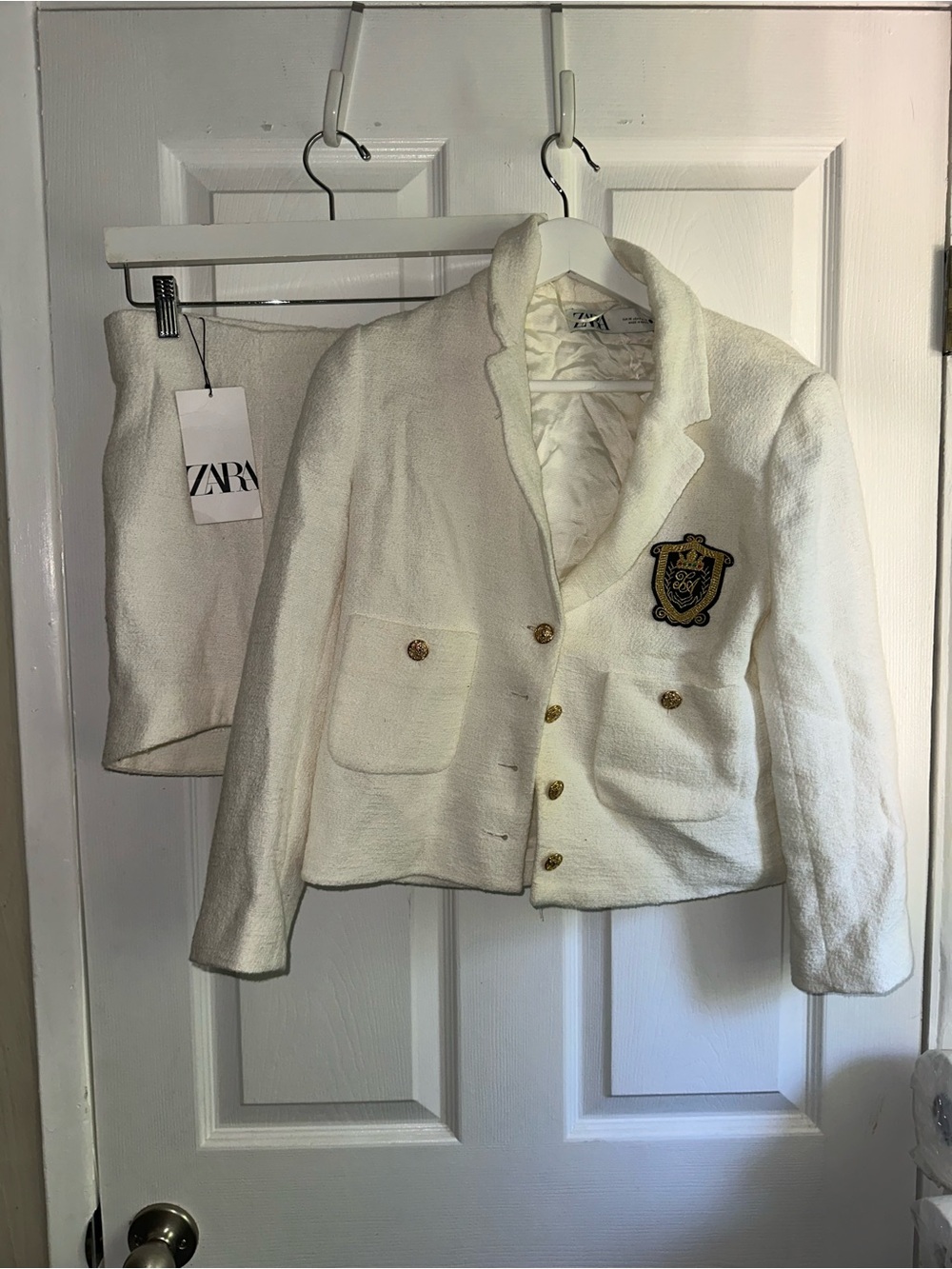 Zara Cream Bouclé Blazer & Skirt set